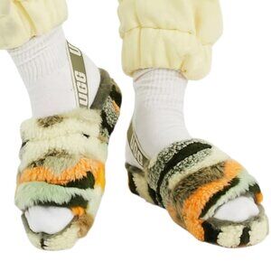 UGG, Women’s Fluff Yeah Slide Sheepskin Slipper in Cali Collage Olive, Size 9 US